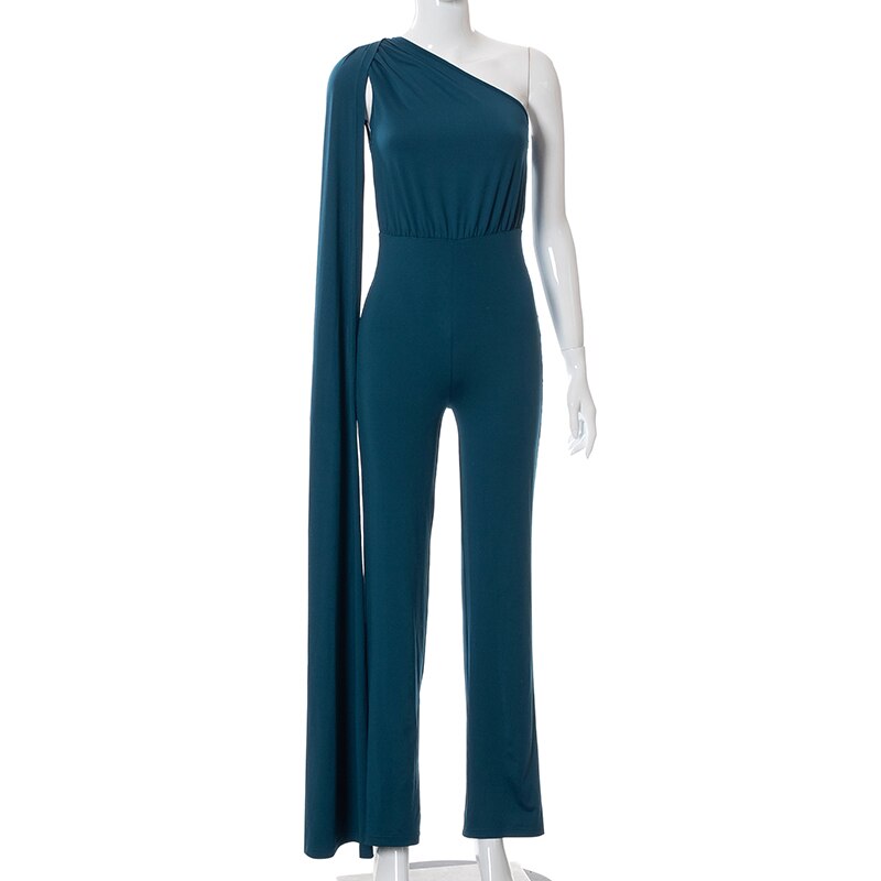 goosudu Long Sleeve Single Shoulder With Long Tail Sexy Jumpsuit  Fall Winter Women Solid Party Elegant Streetwear Outfit