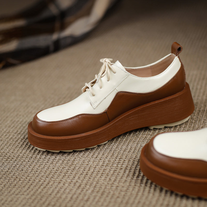 woloong  New Retro British Style Color Matching Platform Small Leather Shoes Casual Single Shoes Fashion Lace-up Women's Shoes