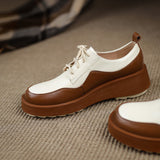 woloong  New Retro British Style Color Matching Platform Small Leather Shoes Casual Single Shoes Fashion Lace-up Women's Shoes