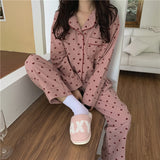 goosudu Cotton Pajamas Set Comfortable Long Sleeve Lovely Sweet Leisurewear Home Suit Spring Sleepwear Soft Korean Heart Print Kawaii