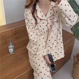 goosudu Cotton Pajamas Set Comfortable Long Sleeve Lovely Sweet Leisurewear Home Suit Spring Sleepwear Soft Korean Heart Print Kawaii
