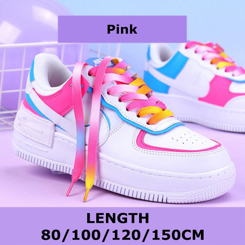 goosudu   Flat Shoelaces Rainbow Colour Shoe Laces Casual Canvas Shoes Colorful Shoelace Print Gradient Suitable for All Unisex 1 Pair