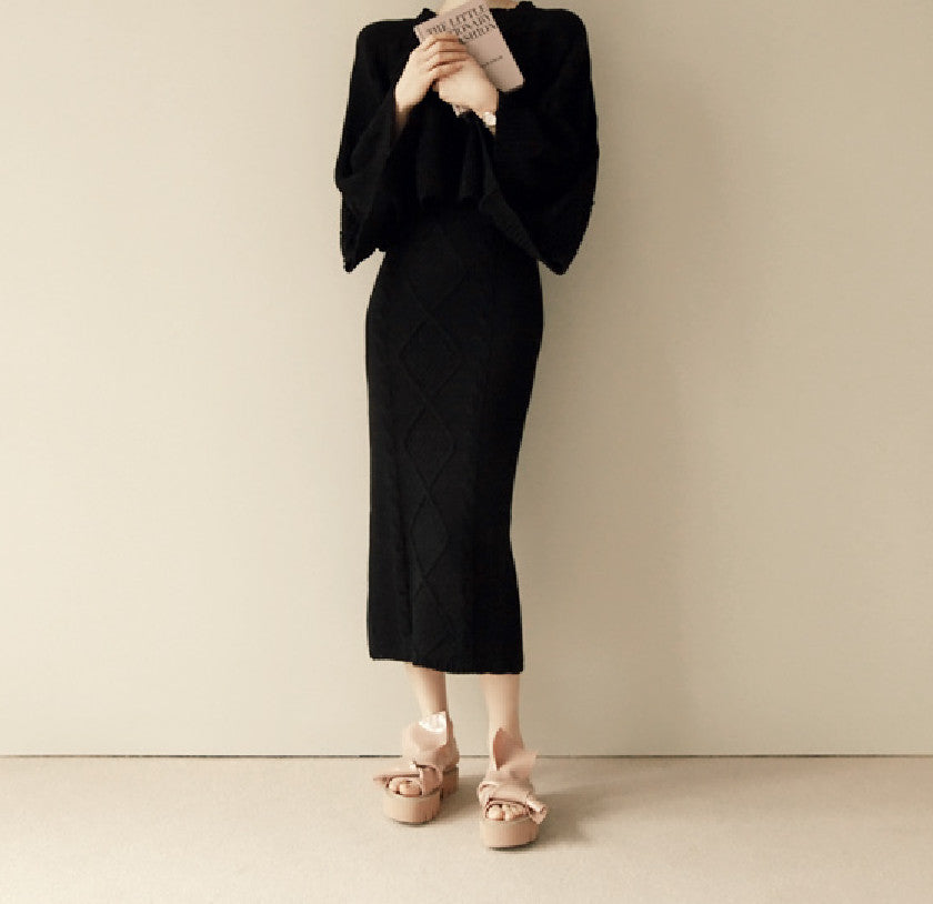 goosudu High Quality Autumn Winter Women Knitted 2 Piece Set  Batwing Sleeve Loose Tops+Slim Bodycon Skirt Female Sweater Suits