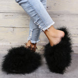 New Faux Fox Fur Slippers Women's Furry Warm Flip Flops Fullfy Raccoon Fur Slides Flat Comfortable Home Shoes Plus Size Couple