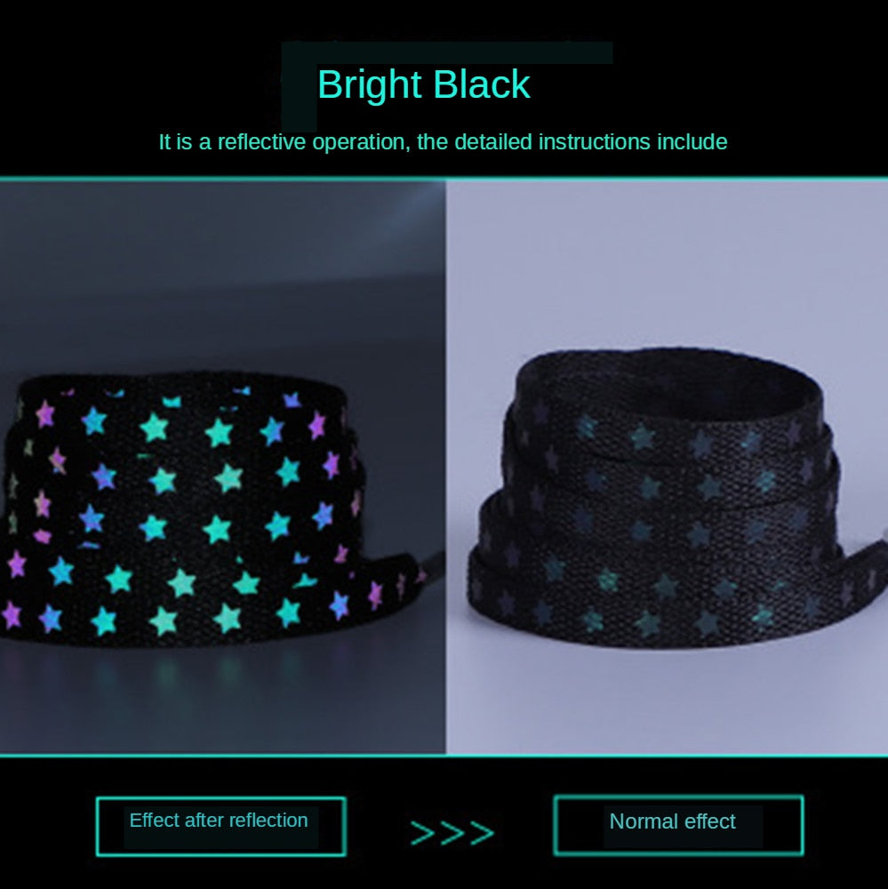 woloong  New Holographic Reflective Star Shoelaces Double-sided Reflective High-bright Luminous Flat Laces Sneakers ShoeLaces Strings