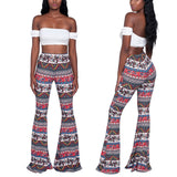 goosudu Summer New Women High-Waist Stretch-Print Trousers Wide-Leg Loose-Fitting Trousers Sexy Flared Pants Bottom Casual Leggings