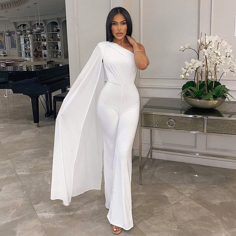 goosudu Long Sleeve Single Shoulder With Long Tail Sexy Jumpsuit  Fall Winter Women Solid Party Elegant Streetwear Outfit