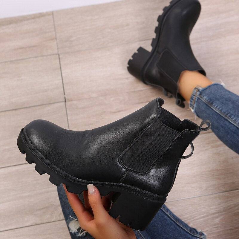 woloong  New Women Ankle Boots Crystal Rhinestone Slip On Platform PU Leather Women's Booties Spring Autumn Females Footwear Plus Si