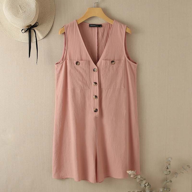 goosudu  Stylish Women V Neck Sleeveless Rompers Summer Jumpsuits Short Playsuits Casual Solid Loose Beach Overalls Oversized