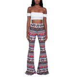 goosudu Summer New Women High-Waist Stretch-Print Trousers Wide-Leg Loose-Fitting Trousers Sexy Flared Pants Bottom Casual Leggings