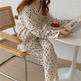 goosudu Cotton Pajamas Set Comfortable Long Sleeve Lovely Sweet Leisurewear Home Suit Spring Sleepwear Soft Korean Heart Print Kawaii