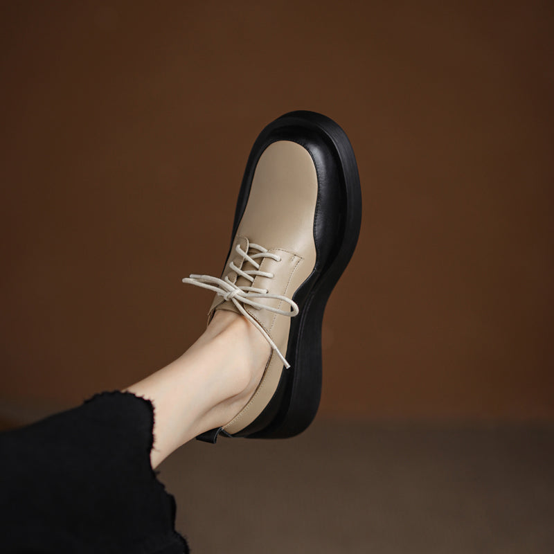 woloong  New Retro British Style Color Matching Platform Small Leather Shoes Casual Single Shoes Fashion Lace-up Women's Shoes