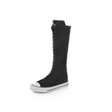 woloong  new fashion 3Colors women's canvas boots lace zipper knee high boots boots flat shoes casual high help punk shoes girls