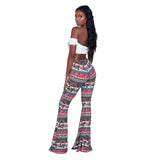 goosudu Summer New Women High-Waist Stretch-Print Trousers Wide-Leg Loose-Fitting Trousers Sexy Flared Pants Bottom Casual Leggings
