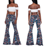 goosudu Summer New Women High-Waist Stretch-Print Trousers Wide-Leg Loose-Fitting Trousers Sexy Flared Pants Bottom Casual Leggings