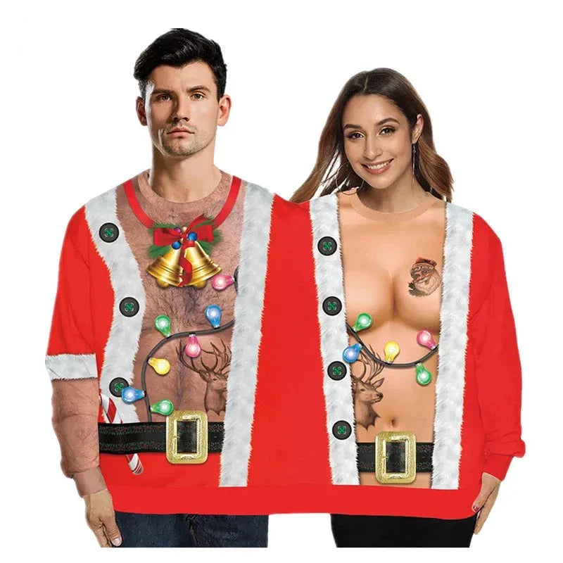 Christmas Sweater holiday spoof 3D digital printing couples two-piece double sweater loose lovers Funny Autumn Winter Clothing New Year