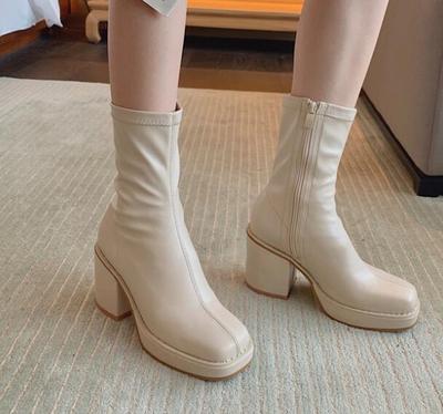 woloong New Autumn Winter Women Zipper Round Toe Booties New Brand Fashion Leather Ankle Boots Low Square Heels Chelsea Shoes