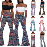 goosudu Summer New Women High-Waist Stretch-Print Trousers Wide-Leg Loose-Fitting Trousers Sexy Flared Pants Bottom Casual Leggings