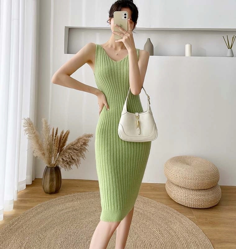 New Fall/Winter Bat Sleeve O-Neck Soft Sweater  + Women's Knitted Vest Long Dress Two-Piece Dress Sets Femme