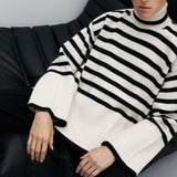 Winter Women’s Long Sleeves Knit Sweater Turtleneck Striped Print Loose Pullover Tops New Autumn Oversized Sweater