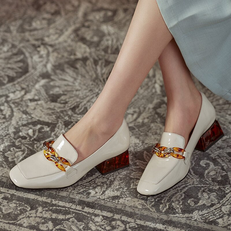 woloong  Women  High Heels Shoes Genuine Leather Round Toe Shoes for Women Genuine Leather Newest Party Basic Shoes Woman