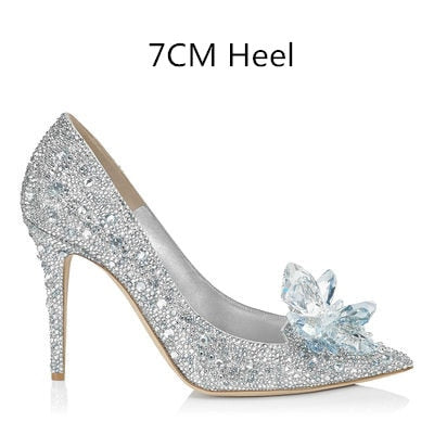 woloong  Newest  Cinderella Shoes Rhinestone High Heels Women Pumps Pointed toe Woman Crystal Party Wedding Shoes 5cm/7cm/9cm