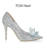 woloong  Newest  Cinderella Shoes Rhinestone High Heels Women Pumps Pointed toe Woman Crystal Party Wedding Shoes 5cm/7cm/9cm
