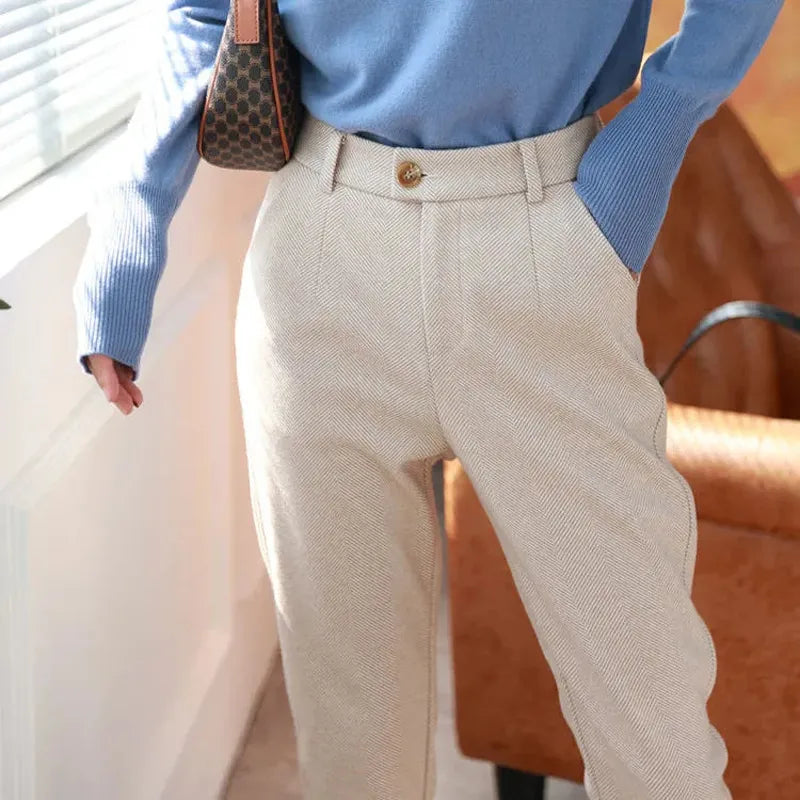 Woolen Pants Women's Harem Pencil Pants  Autumn Winter High Waisted Casual Suit Pants Office Lady Women Trousers