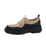 woloong  New Retro British Style Color Matching Platform Small Leather Shoes Casual Single Shoes Fashion Lace-up Women's Shoes