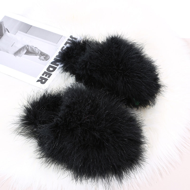 New Faux Fox Fur Slippers Women's Furry Warm Flip Flops Fullfy Raccoon Fur Slides Flat Comfortable Home Shoes Plus Size Couple