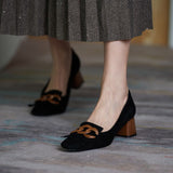 woloong  Fashion Newest Women Shoes Spring Thick Heels Pumps for Women Genuine Leather Kid Suede Office Lady Party Shoes for Women