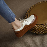 woloong  New Retro British Style Color Matching Platform Small Leather Shoes Casual Single Shoes Fashion Lace-up Women's Shoes