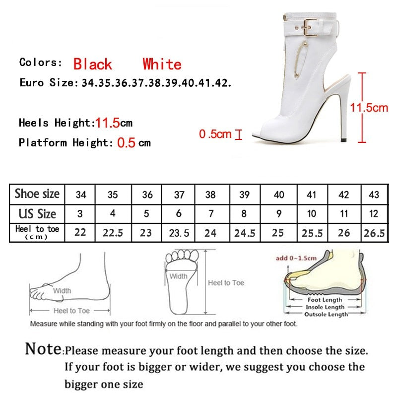 Summer New Womens Ankle Boots Sandals High Quality PU Leather Buckle Strap Zip Stiletto Heels Plus Size 35-40 Shoes