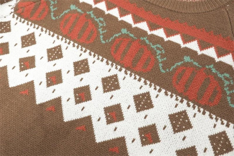 Boho Pumpkin Knitted Pullovers Women Christmas Ladies Ethnic Warm Sweaters Female Loose Autumn Winter New Fashion New Year