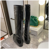 woloong  New INS Women Knee-high Women Boot Shoes Low Heel Slip On Long Boots Brand Designer Pointed Toe Chelsea Boots