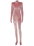 goosudu  Solid Velvet With Corset Gloves Sexy Bodycon Jumpsuit Summer Fall Slim Party Club Elegant Streetwear Outfit Y2K