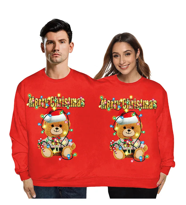 Christmas Sweater holiday spoof 3D digital printing couples two-piece double sweater loose lovers Funny Autumn Winter Clothing New Year