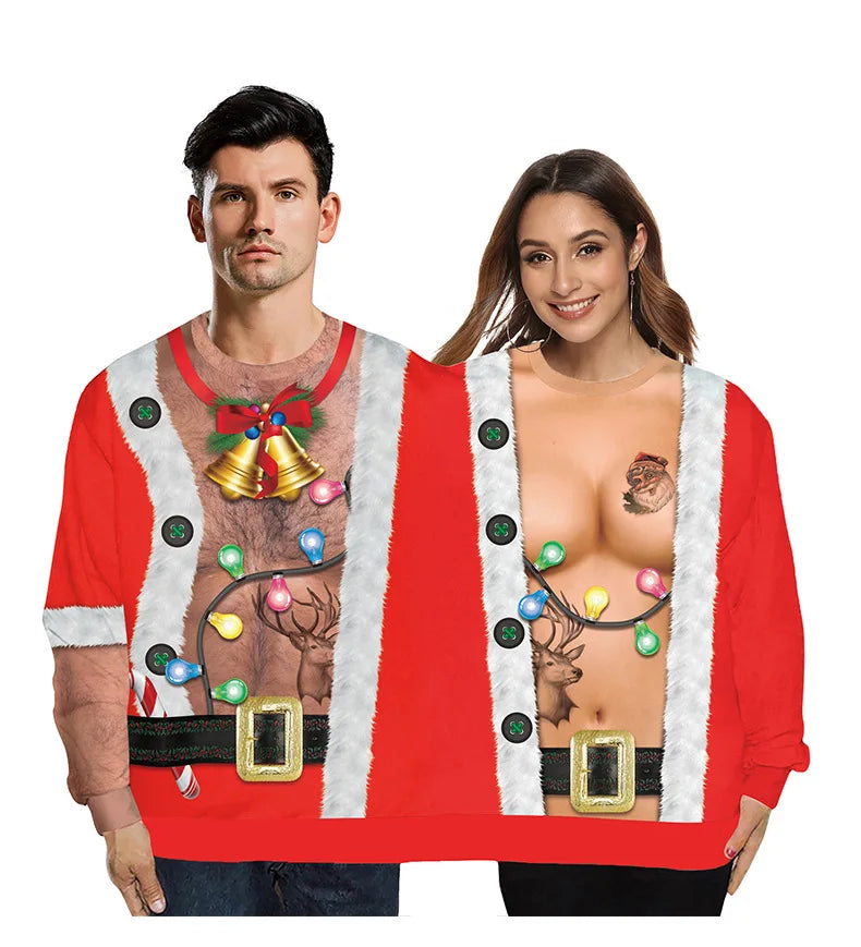 Christmas Sweater holiday spoof 3D digital printing couples two-piece double sweater loose lovers Funny Autumn Winter Clothing New Year