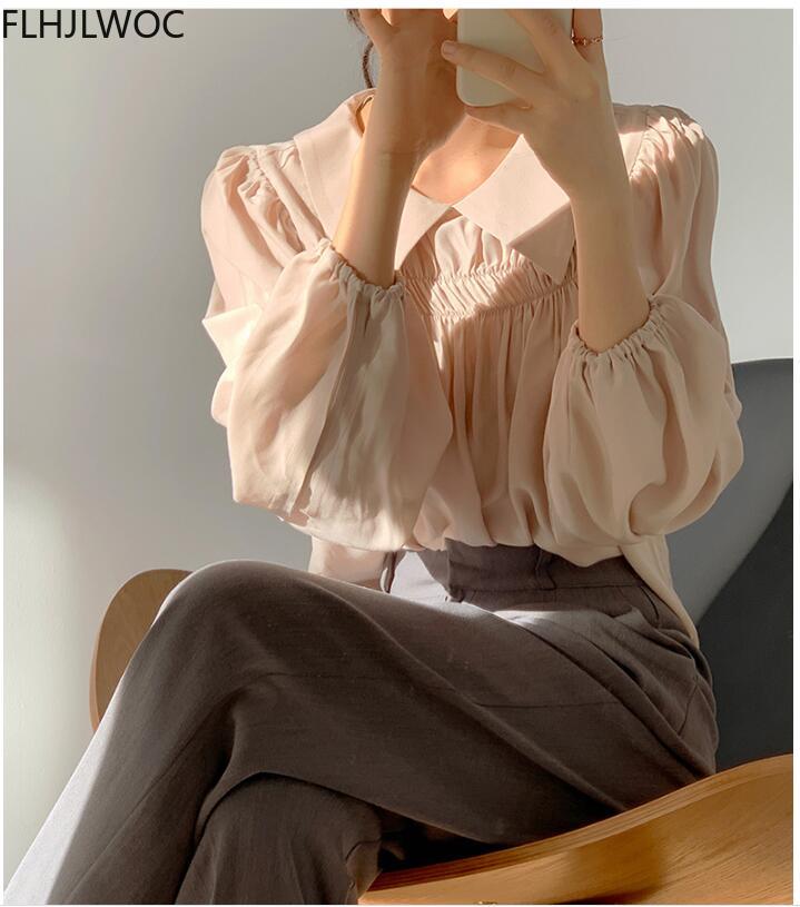 woloong Chic Korea Japanese Fenimine Clothes Women New Design Long Sleeve Solid Retro Vintage Black Pink Cute Tops And Blouses
