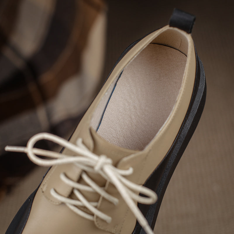 woloong  New Retro British Style Color Matching Platform Small Leather Shoes Casual Single Shoes Fashion Lace-up Women's Shoes