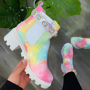 woloong  New Women Ankle Boots Crystal Rhinestone Slip On Platform PU Leather Women's Booties Spring Autumn Females Footwear Plus Si