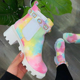 woloong  New Women Ankle Boots Crystal Rhinestone Slip On Platform PU Leather Women's Booties Spring Autumn Females Footwear Plus Si