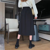 Skirts Women Black High-waist Side-split Midi Skirt Ladies Stretchy Body-con A-line Vintage Elegant All-match Simple Fashion New
