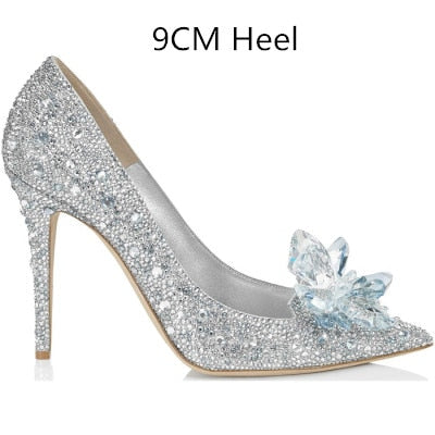 woloong  Newest  Cinderella Shoes Rhinestone High Heels Women Pumps Pointed toe Woman Crystal Party Wedding Shoes 5cm/7cm/9cm