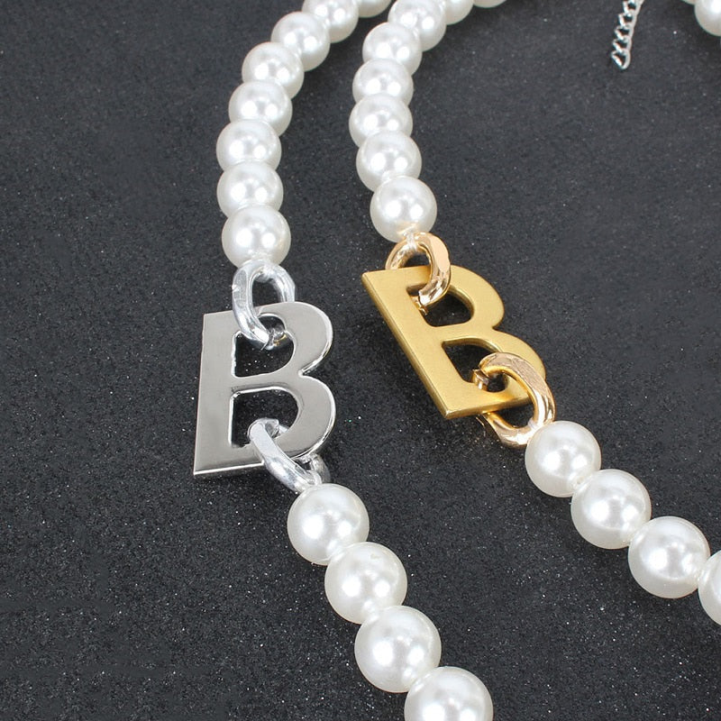 Statement Letter B Pearl Choker Necklace For Women Punk New Trends Jewelry Personality Statement Collares Wholesale