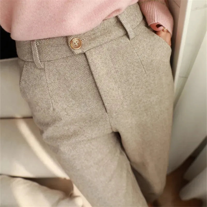 Woolen Pants Women's Harem Pencil Pants  Autumn Winter High Waisted Casual Suit Pants Office Lady Women Trousers
