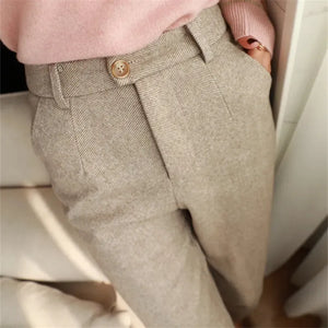 Woolen Pants Women's Harem Pencil Pants  Autumn Winter High Waisted Casual Suit Pants Office Lady Women Trousers