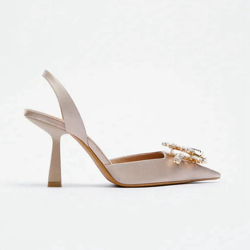 woloong New Brand Women Slingback Shoes Fashion Bling Crystal Sandal Ladies Thin High Heel Pointed Toe Shallow Slip On Mules M