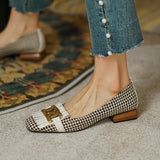 woloong  New Genuine Leather Women Shoes Fashion Tassel Beads Spring Pump Square Toe Slip-On Casual Shoes Thick Heel Size 35-42 Handmade