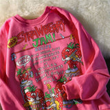 woloong Kawaii Rose Red Cartoon Letter Print Sweatshirt Vintage Streetwear Fashion Tops New O-neck Casual Teens Clothes Goth Punk